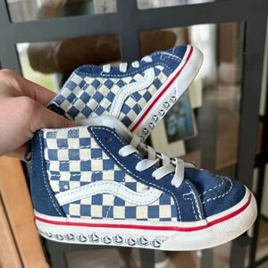 Vans toddler sneakers high top suede lace up zipper checkered board navy boys